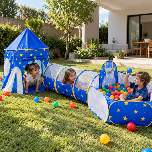 CastleKid® Carpa Castillo Con Túnel y Piscina de Pelotas